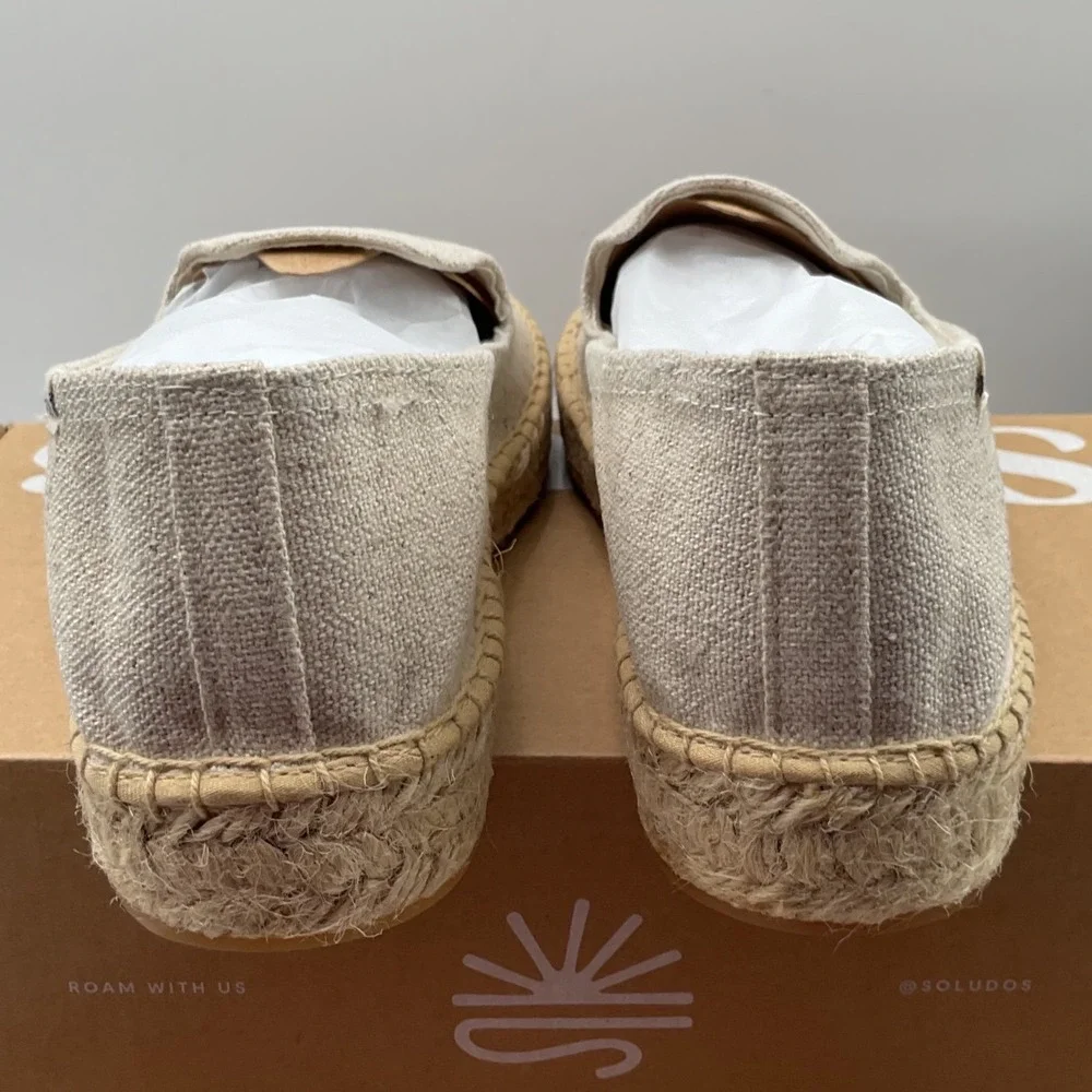 Soludos Cherry On Top Platform Espadrille Sand Linen Embroidered Shoes Womens 9